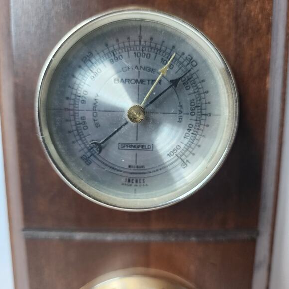 Springfield Barometer Thermometer Humidity Meter Wall Weather Station Wood Mount - Picture 3 of 9